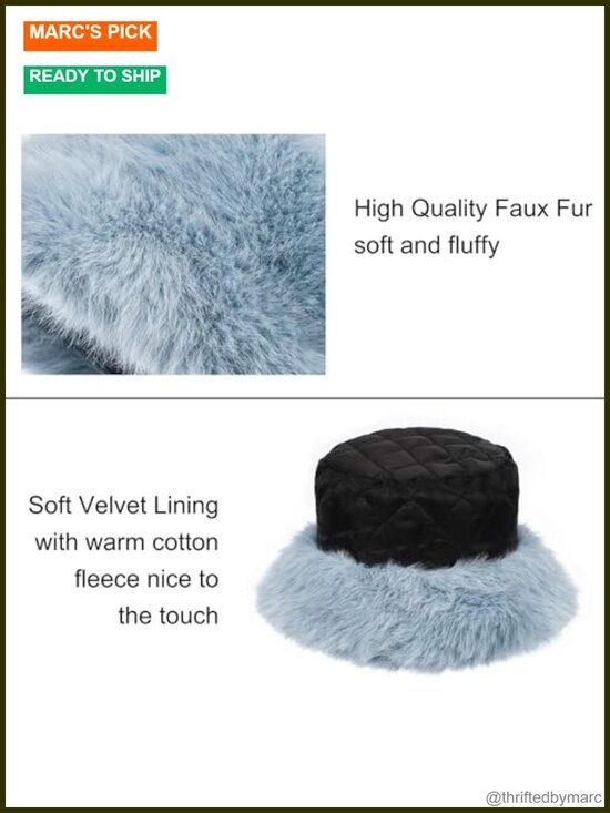 Women Faux Fur Bucket Hat Fluffy Winter Warm Wide Brim Fisherman Cap main image 5